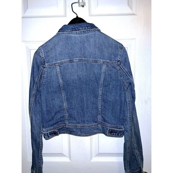 AMERICAN EAGLE Womens Medium Wash Stretch Denim Cropped Jean Jacket - Picture 6 of 9